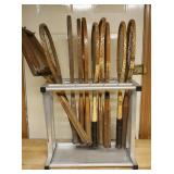 Vintage Wooden Tennis Rackets in Stand