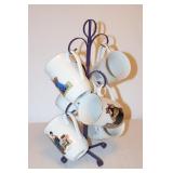 Norman Rockwell Coffee Mugs On Stand