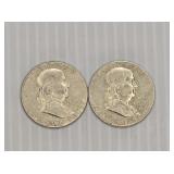 (2) 1963 Franklin Silver Half Dollar Coins