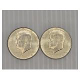 (2) 1964 Kennedy Silver Half Dollar Coins