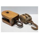2 Wooden Sheave Pulleys