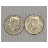 (2) 1964 Kennedy Silver Half Dollar Coins