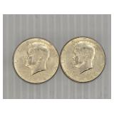 (2) 1964 Kennedy Silver Half Dollar Coins
