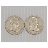 (2) 1962 Franklin Silver Half Dollar Coins