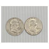 (2) 1962 Franklin Silver Half Dollar Coins