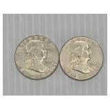 (2) 1961 Franklin Silver Half Dollar Coins