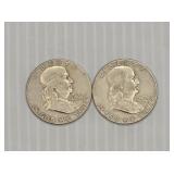 (2) 1961 Franklin Silver Half Dollar Coins