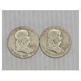 (2) 1962 Franklin Silver Half Dollar Coins