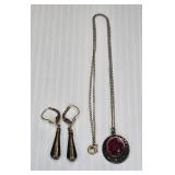 Sterling Silver US Army Pendant & GF Earrings