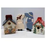 2 Birdhouses & 2 Wooden Sill Sitters