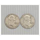 (2) 1961 Franklin Silver Half Dollar Coins