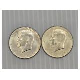 (2) 1964 Kennedy Silver Half Dollar Coins