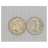 (2) 1963 Franklin Silver Half Dollar Coins