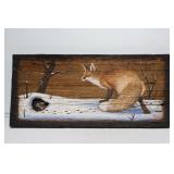 Hand Painted Fox & Rabbit on Barn Wood