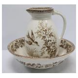 Brown Transferware Washbowl & Pitcher Set