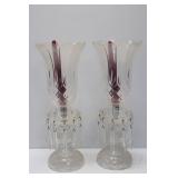 Pair of Glass Candle Stands w/ Prisms