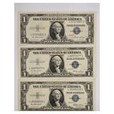 (3) 1935-E One Dollar Silver Certificates