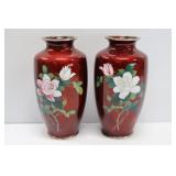 Pair of Sato Cloisonne Oriental Vases
