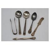 Sterling Silver Spoons, Tongs, Knife