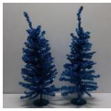 2 Blue Tinsel Christmas Trees