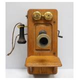 Vintage Kellogg Oak Wall Phone