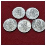 Five 1978 Mexican Silver 100 Pesos Coins