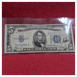 1934 Blue Seal US $5 Silver Certificate