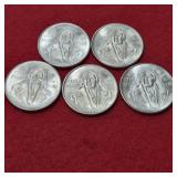 Five 1978 Mexican Silver 100 Pesos Coins