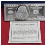 4oz .999 Fine Silver Bar Year 2000 $100 Edition