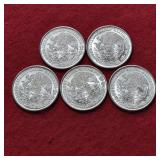 Five 1978 Mexican Silver 100 Pesos Coins