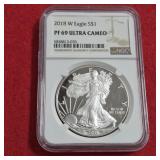 2018 W PF69 Ultra Cameo American Silver Eagle