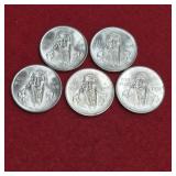 Five 1978 Mexican Silver 100 Pesos Coins