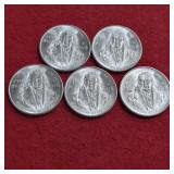 Five 1978 Mexican Silver 100 Pesos Coins
