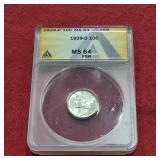 1939 D US Mercury Silver Dime MS64
