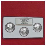 Three American Silver Eagles 2001-03 Single Slab