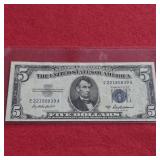 1953 Blue Seal $5 US Silver Certificate