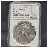 2022 W MS70 Burnished American Silver Eagle
