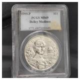 1999 P US Silver Dollar MS69 Dolly Madison