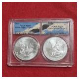 Two 2021 MS70 American Silver Eagles Types 1&2