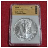 1991 P MS70 American Silver Eagle