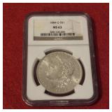 1884 O Morgan Silver Dollar PCGS MS63