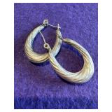 925 Textured Oval Hoop Earrings