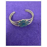 Navajo Style Sterling Bracelet Turquoise Flower