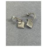 925 Square Charm Earrings Engraved With Initials