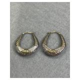925 Two-Tone Textured Oval Hoop Earrings