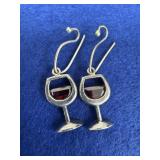 925 Wine Glasses Dangle Earrings