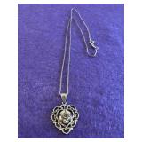 Sterling Silver Floral Heart Necklace 18in