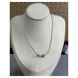 14in Sterling Native American Coral Bead Necklace
