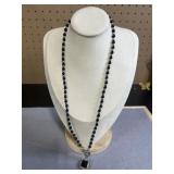 22in Sterling Square Onyx Pendant Necklace