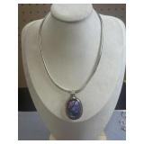 15.5in Sterling Dichroic Glass Pendant Necklace
